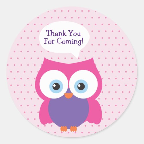 Pink Girl Owl Charming Cute Thank You For Coming Classic Round Sticker
