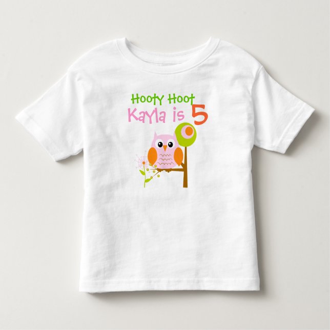 Pink Girl Owl Personalized Birthday T-shirt (Front)