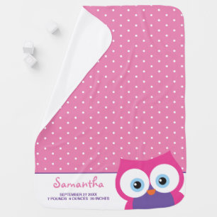 Pink Girl Owl Sweet Adorable Expressive Eyes Baby Blanket