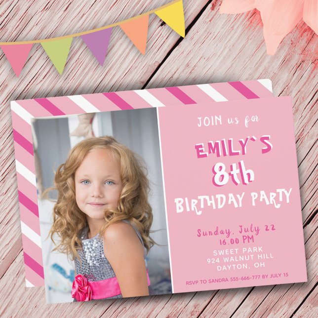 Pink Girl Photo Birthday Party Invitation (Creator Uploaded)