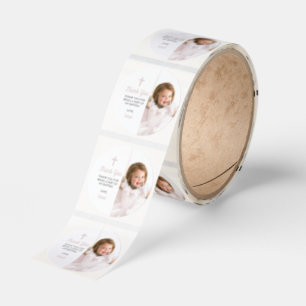 Pink Girl Photo Christening Baptism Religious Classic Round Sticker