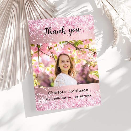 Pink girl photo confirmation thank you card