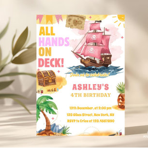 Pink Girl Pirate Theme Birthday invitation
