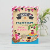 Pink girl pirate theme invitation (Standing Front)
