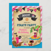 Pink girl pirate theme invitation (Front/Back)