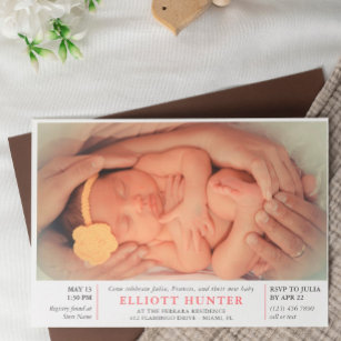 Pink Girl Post Birth Baby Shower Photo Sip & See Invitation