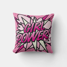 Pink GIRL POWER Fun Cool Modern Trendy Comic Book Throw Pillow