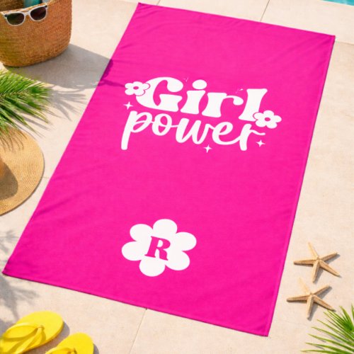 Pink Girl Power Monogram Beach Towel