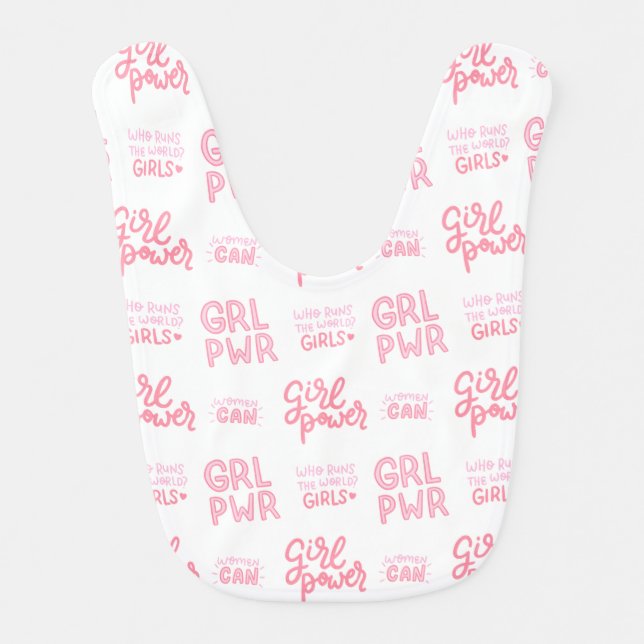 Pink Girl Power Typography Baby Girl Baby Bib (Front)