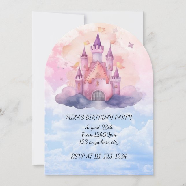 Pink girl princess birthday invitation (Front)