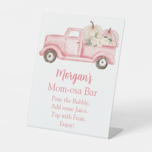 Pink Girl Pumpkin Baby Shower Mom_osa Bar Pedestal Sign