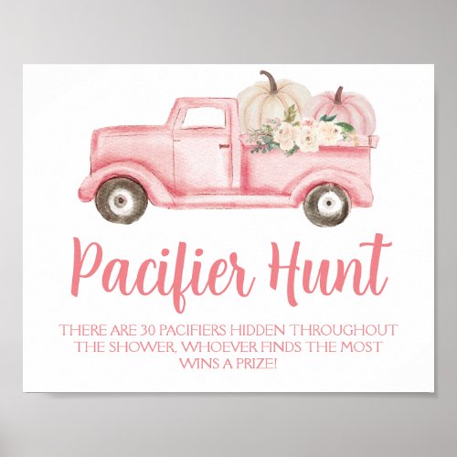 Pink Girl Pumpkin Pacifier Hunt Baby Shower Game Poster