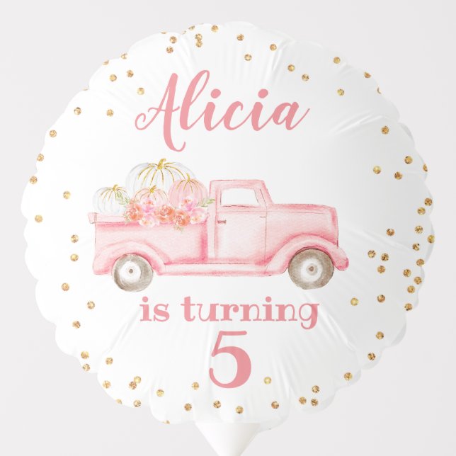 Pink Girl Pumpkin Truck Birthday Balloon (Front)