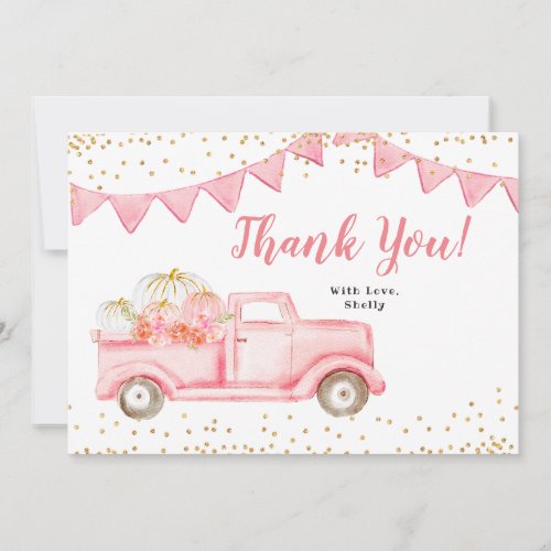 Pink Girl Pumpkin Truck Thank You Card