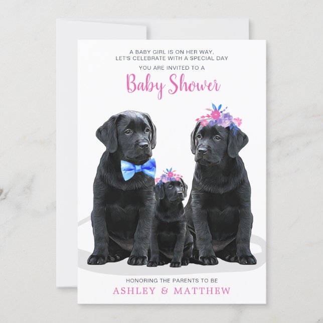 Pink Girl Puppy Dog Couples Baby Shower Invitation (Front)