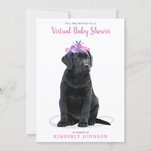 Pink Girl Puppy Dog Virtual Baby Shower Invitation