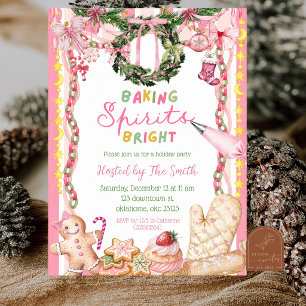 Pink Girl Quirky Baking Spirits Bright Holiday Invitation