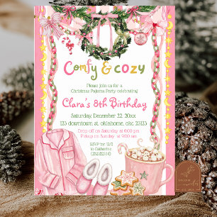 Pink Girl Quirky Christmas Pajama Party Birthday Invitation