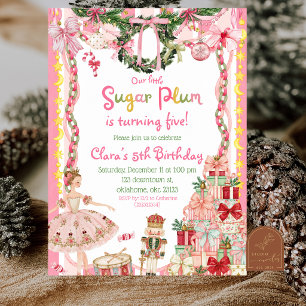 Pink Girl Quirky Sugarplum Girl Christmas Birthday Invitation