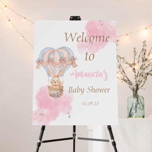 Pink Girl Rabbit Balloon Baby Shower Welcome Foam Board