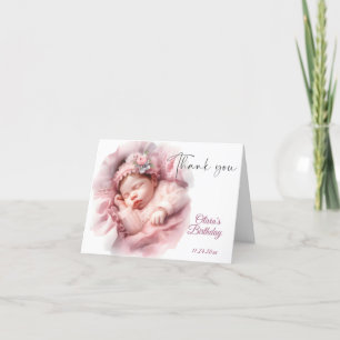 Pink Girl Rainbow Star Birthday Letterpress Thank You Card
