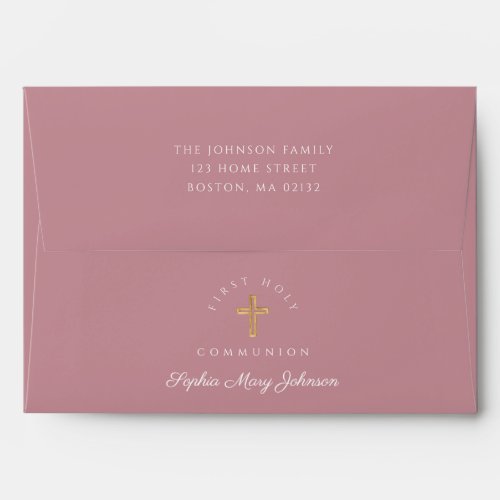 Pink Girl Religious Cross First Communion Envelope