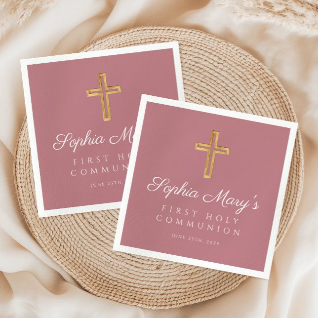 Pink Girl Religious Cross First Communion Napkins (Pink Girl Religious Cross First Communion Napkins)