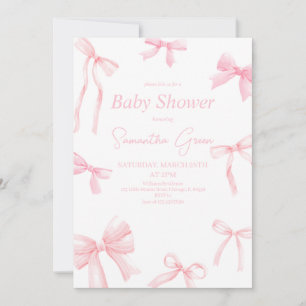 Pink Girl Ribbon Minimalist Baby Shower Invitation