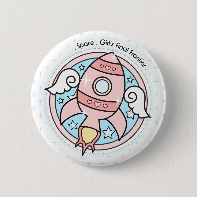 Pink Girl Rocketship Pinback Button (Front)