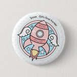 Pink Girl Rocketship Pinback Button