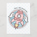 Pink Girl Rocketship Postcard