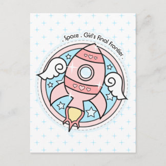 Pink Girl Rocketship Postcard