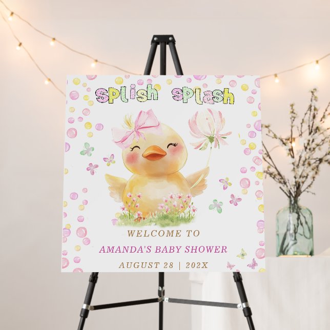 Pink Girl Rubber Duck Baby Shower Welcome Foam Board (In Situ (Stand))