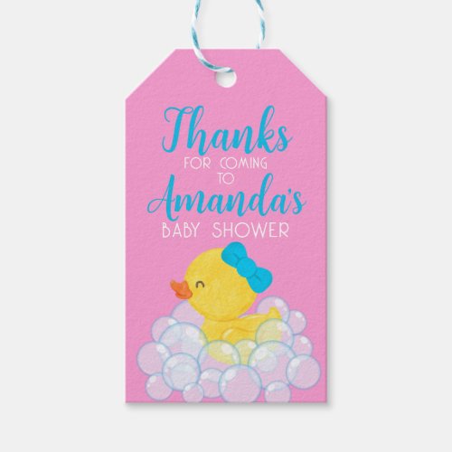 Pink Girl Rubber Duck Favor Gift Tag