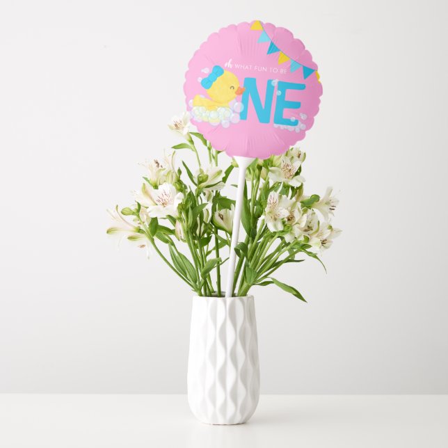Pink Girl Rubber Duck ONE 1st Birthday Centerpiece Balloon (Vase)