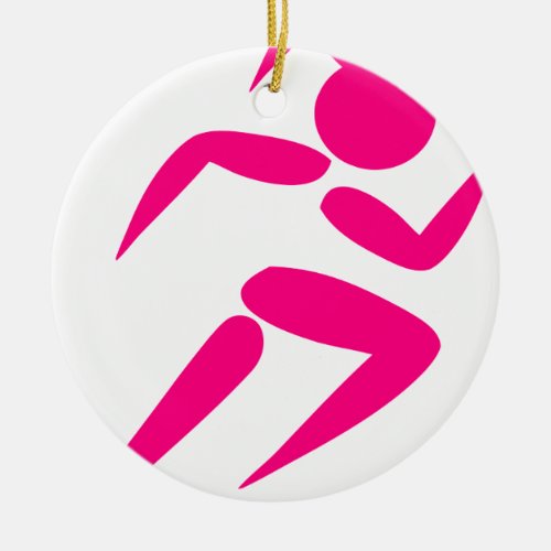 Pink Girl Running Ceramic Ornament