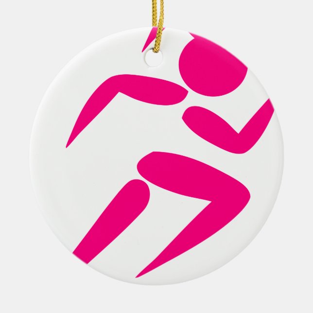 Pink Girl Running Ceramic Ornament (Front)