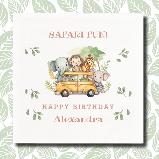 Pink Girl Safari Animal Kids Jungle Birthday Napkins (Creator Uploaded)