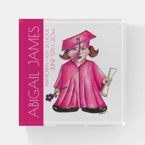 Pink Girl School Graduation Party Cap Gown Diploma Paperweight