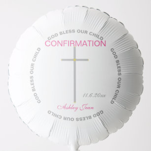 Pink Girl Silver Confirmation Cross Balloon