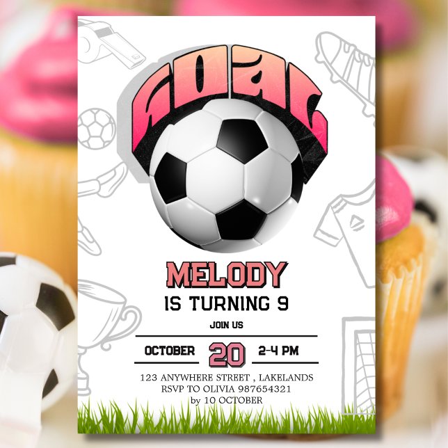 Pink Girl Soccer Ball Birthday Party Invitation (Creator Uploaded)
