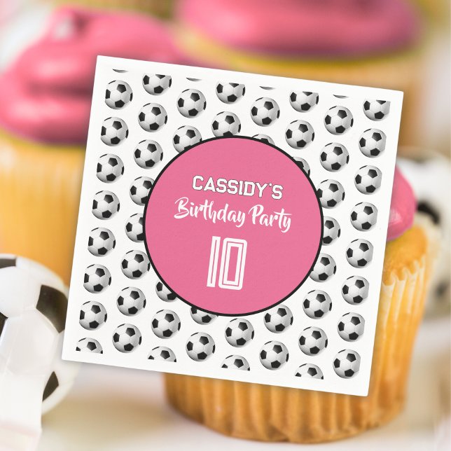 Pink Girl Soccer Birthday Party Napkins (Creator Uploaded)