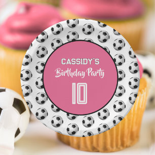 Pink Girl Soccer Birthday Party Paper Plates