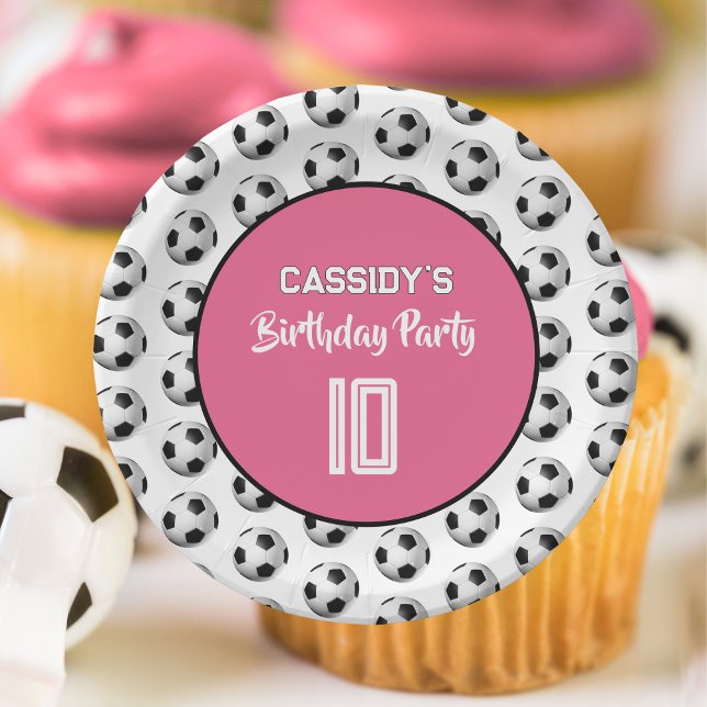 Pink Girl Soccer Birthday Party Paper Plates (Creator Uploaded)
