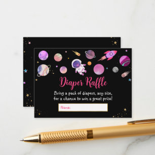 Pink Girl Space Baby Shower Diaper Raffle Enclosure Card