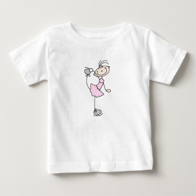 Pink Girl Stick Figure Ice Skater Baby T-Shirt (Front)
