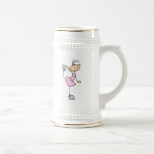 Pink Girl Stick Figure Ice Skater Beer Stein