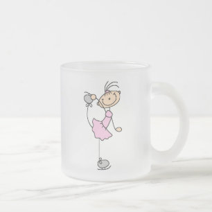 Pink Girl Stick Figure Ice Skater Frosted Glass Coffee Mug