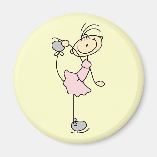 Pink Girl Stick Figure Ice Skater Magnet (Front)