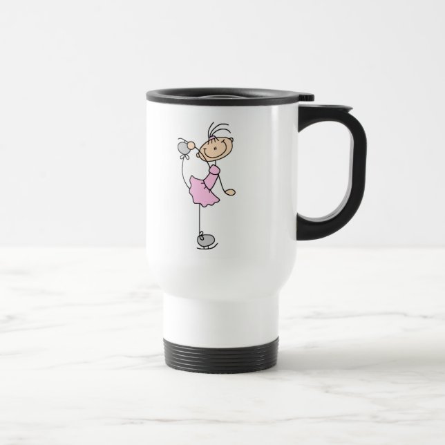 Pink Girl Stick Figure Ice Skater Travel Mug (Right)